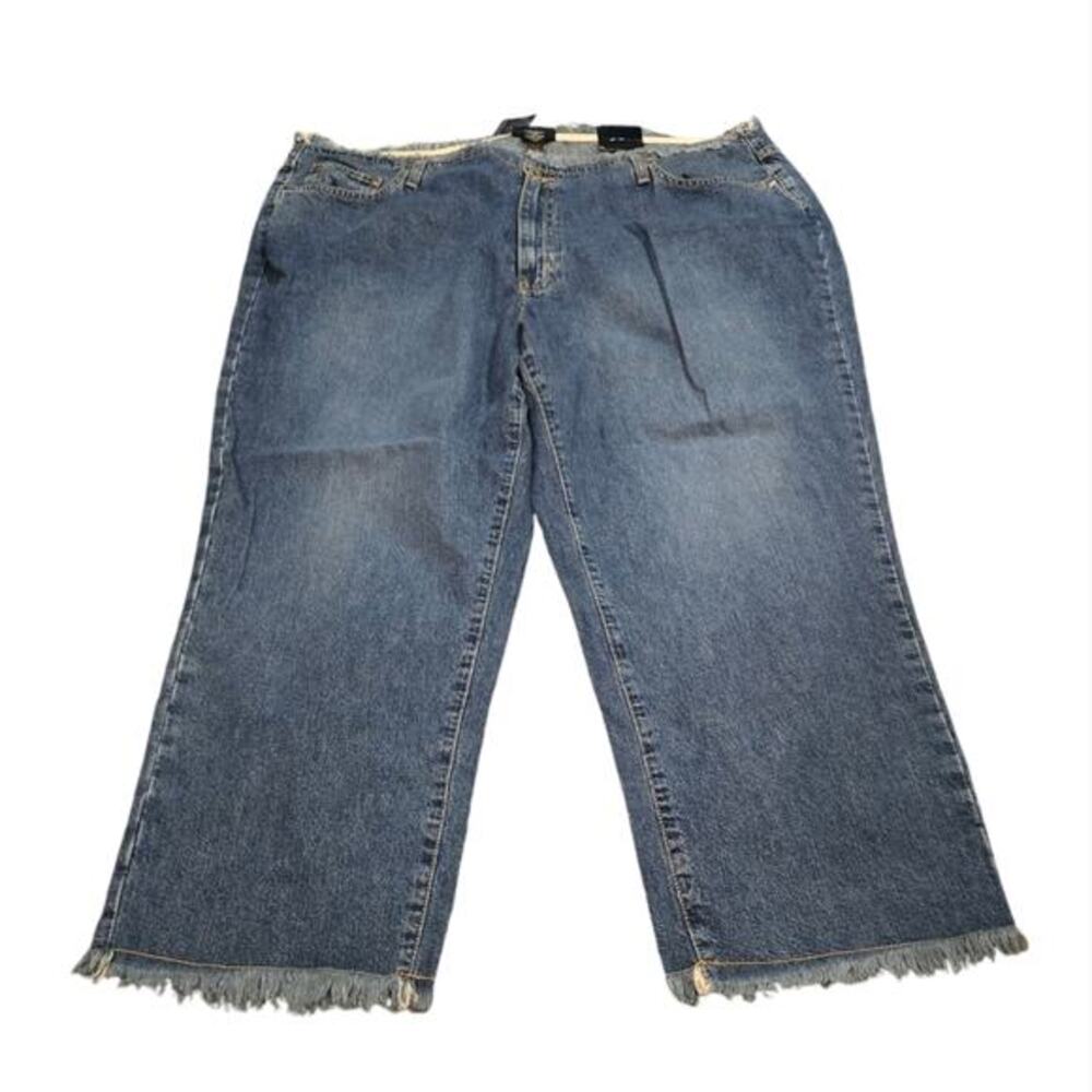 Venezia Medium Wash Raw Hem Cropped Boho Wide Leg Jeans Plus Size 24 New!‎